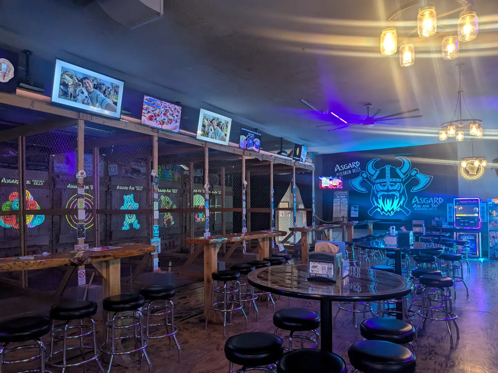 Axe throwing lanes with targets at Asgard Axe & Tap in downtown Wisconsin Dells