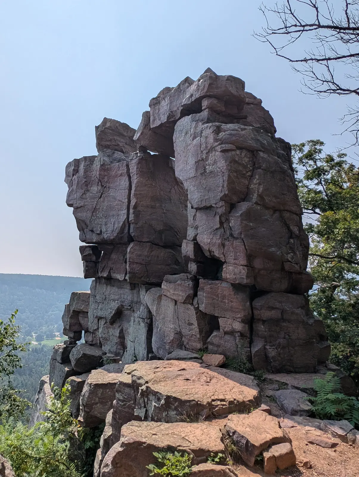 A close-up of the stacked quartzite columns of Devil's Doorway