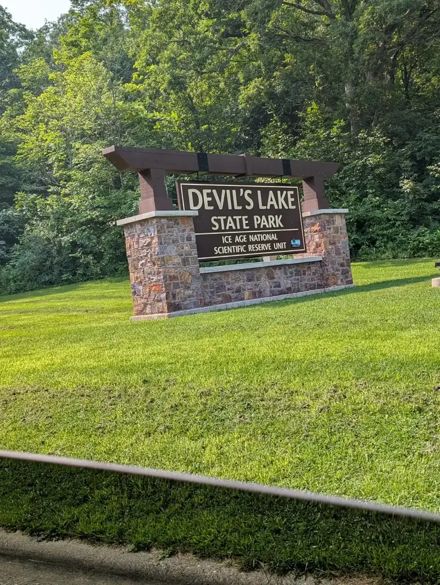 The Devil's Lake State Park entrance sign