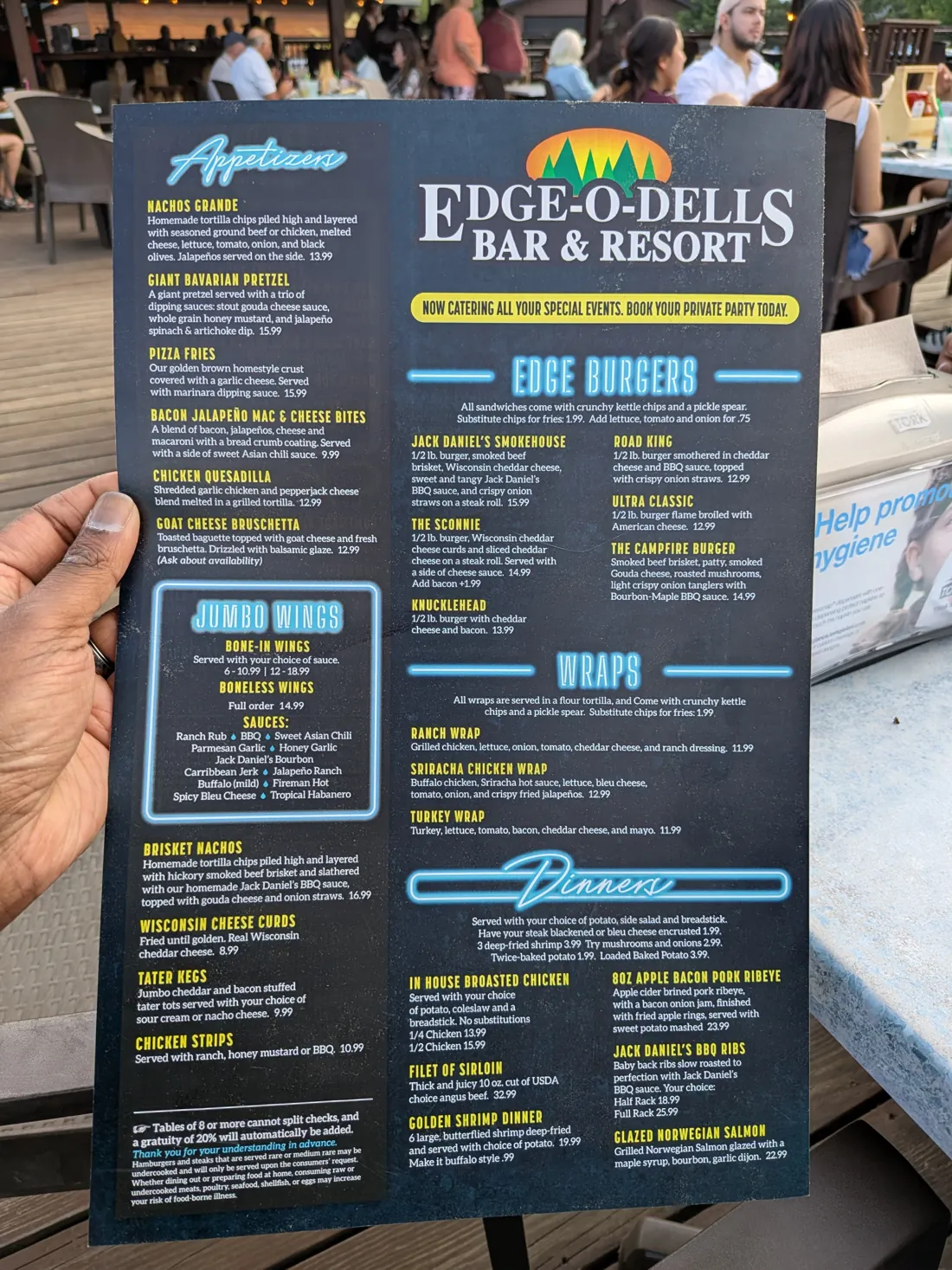 The Edge-O-Dells menu
