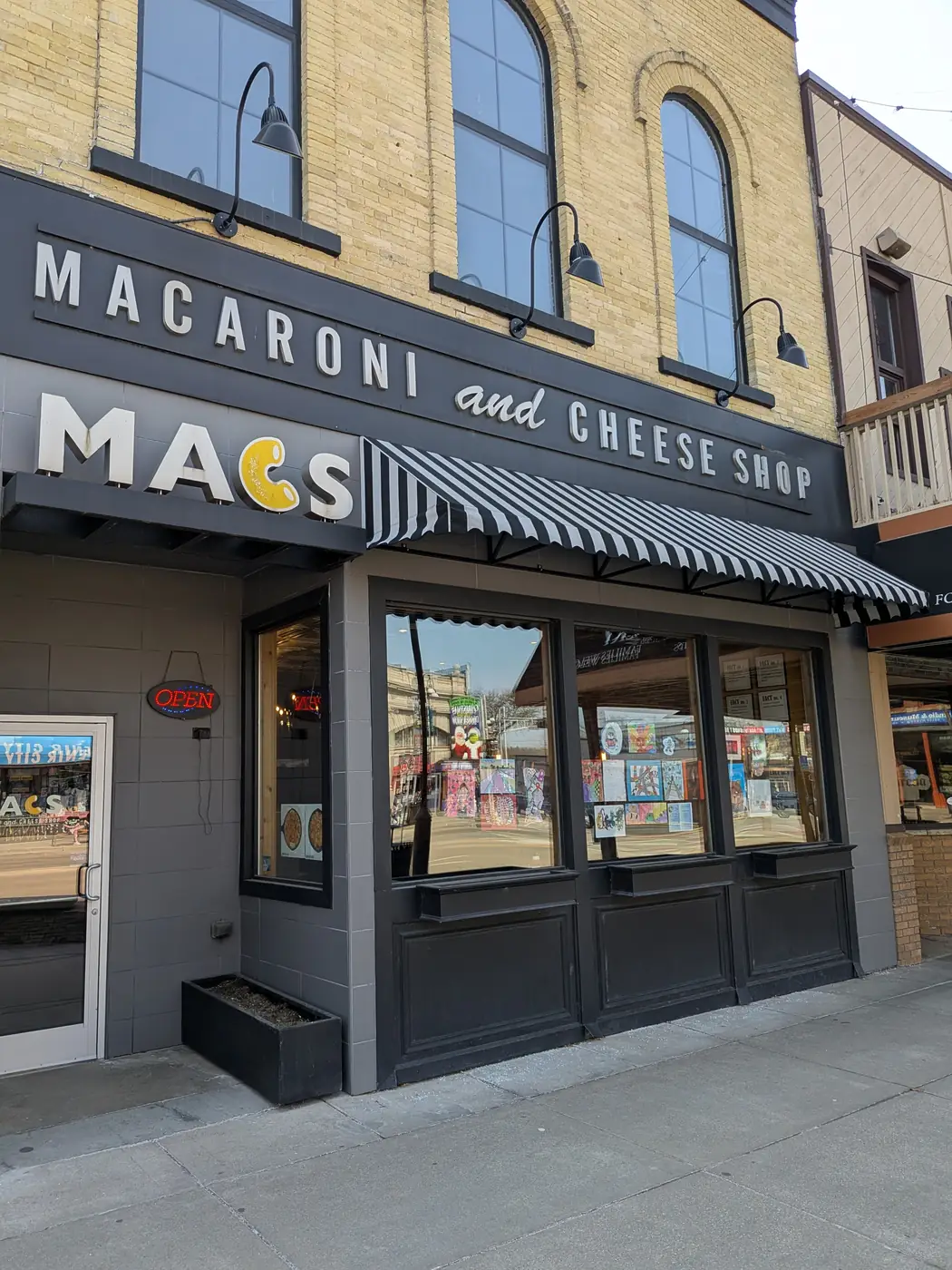 The MACS Macaroni and Cheese Shop storefront on Broadway
