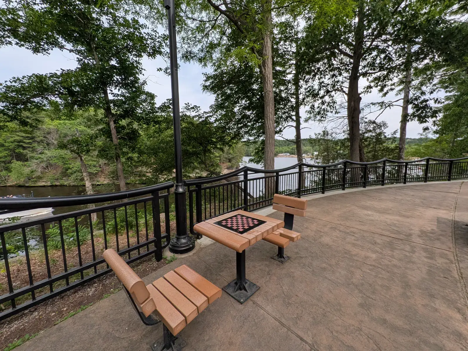 A game table at a River Walk overlook