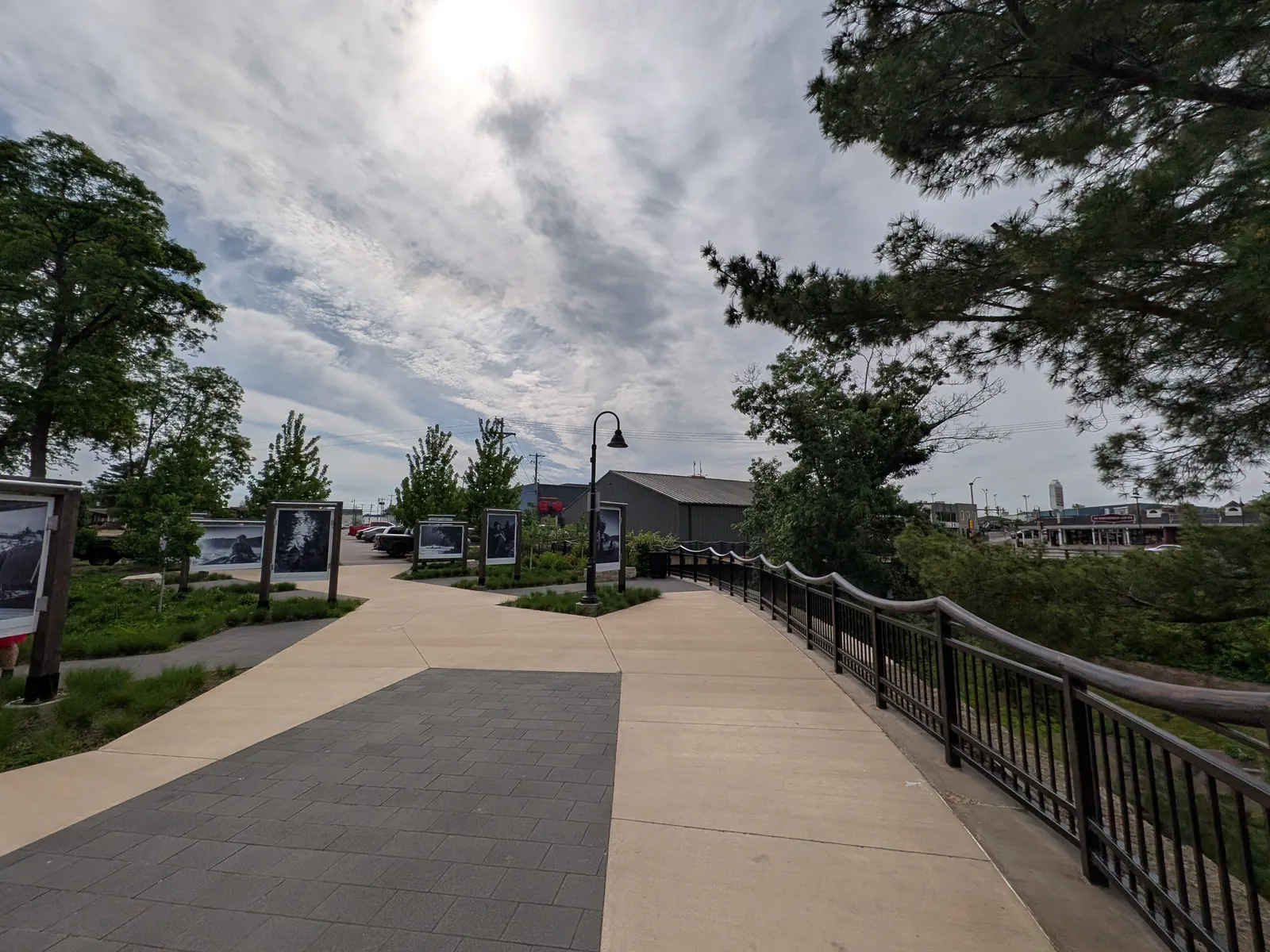 The paved River Walk path along the Wisconsin River in downtown Wisconsin Dells
