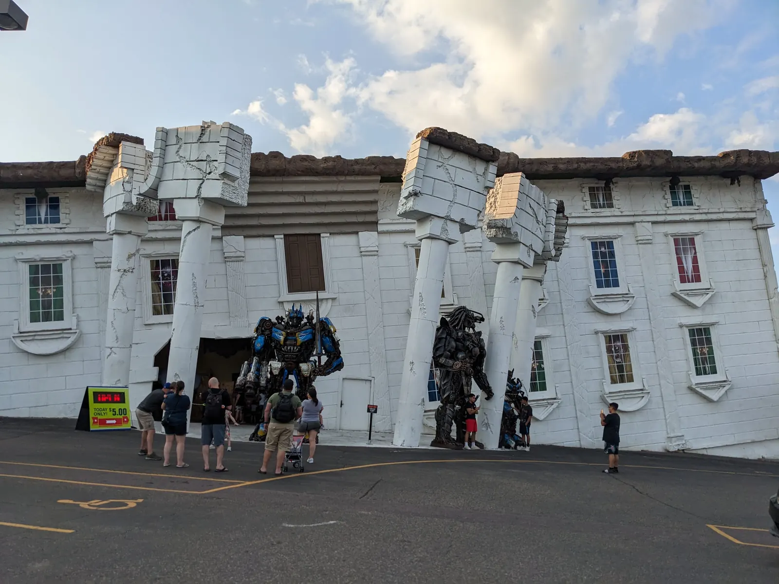 Transformers statues outside the upside-down White House in Wisconsin Dells
