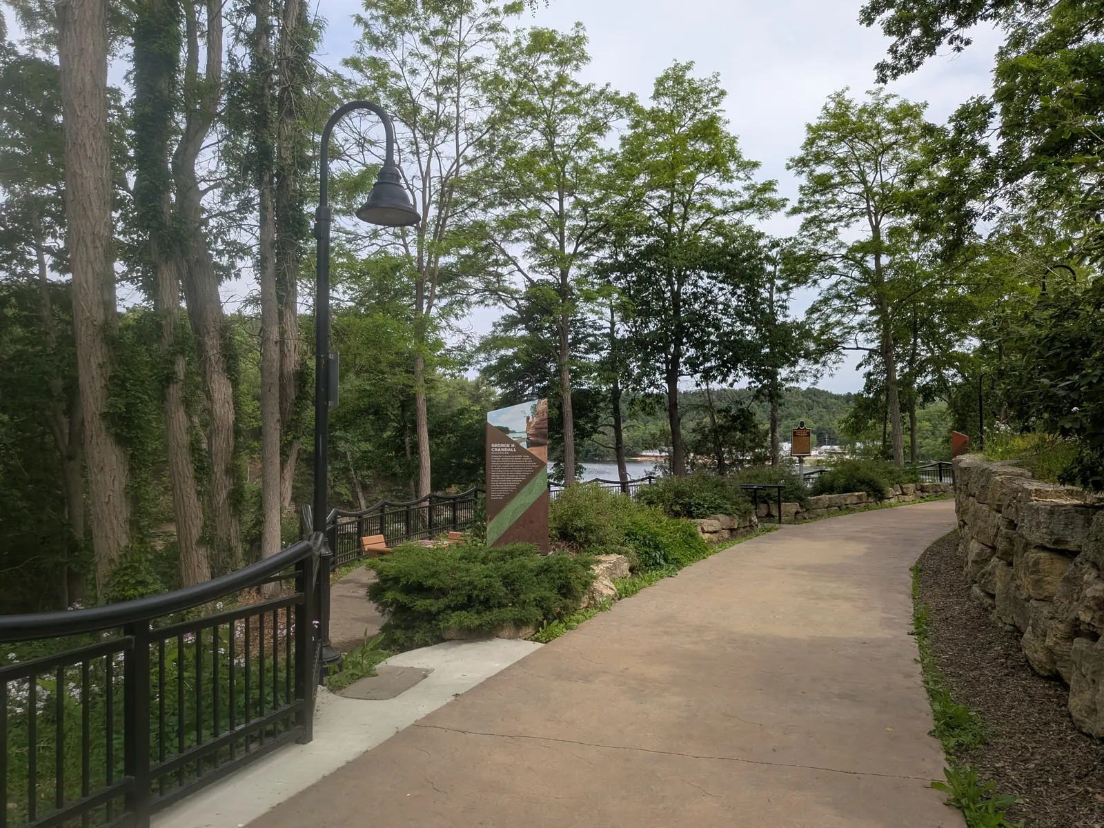 The paved River Walk along the Wisconsin River downtown