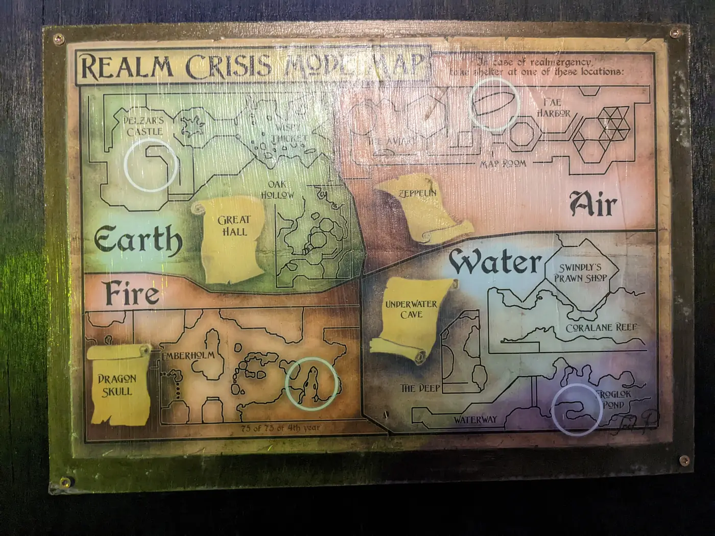 The Realm Crisis map showing the Earth, Water, Fire and Air realms