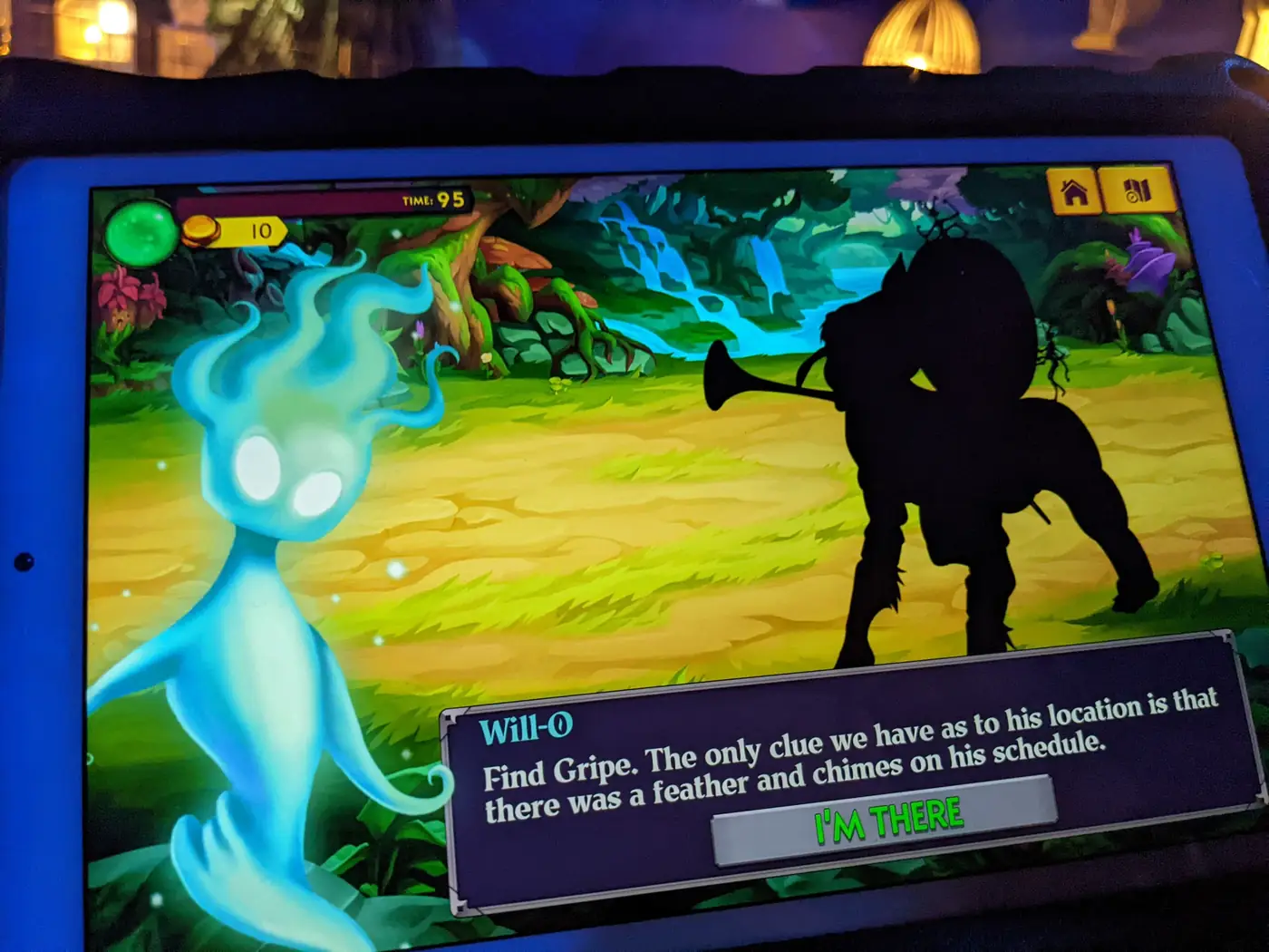 A tablet showing a quest giver inside Wizard Quest